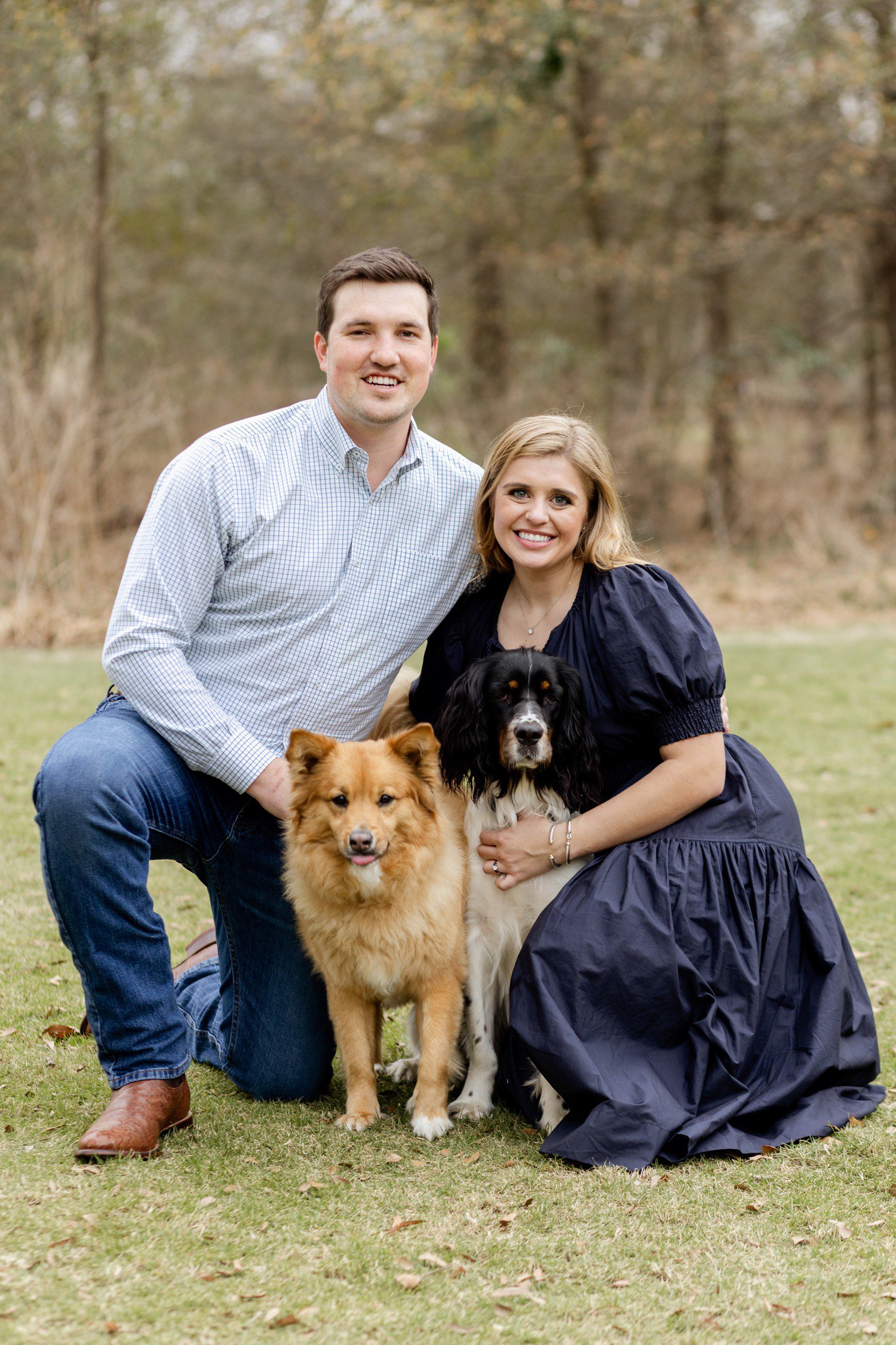 Houston engagement photos with dogs at Memorial Park.