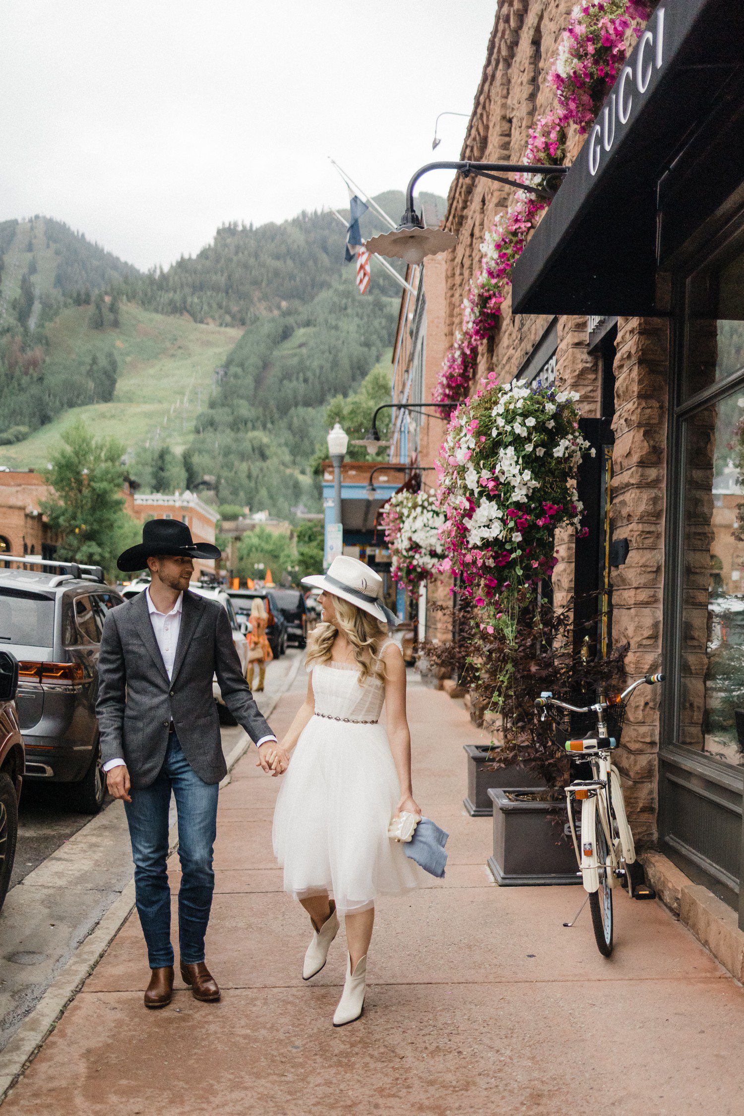 Couple walking in downtown Aspen.