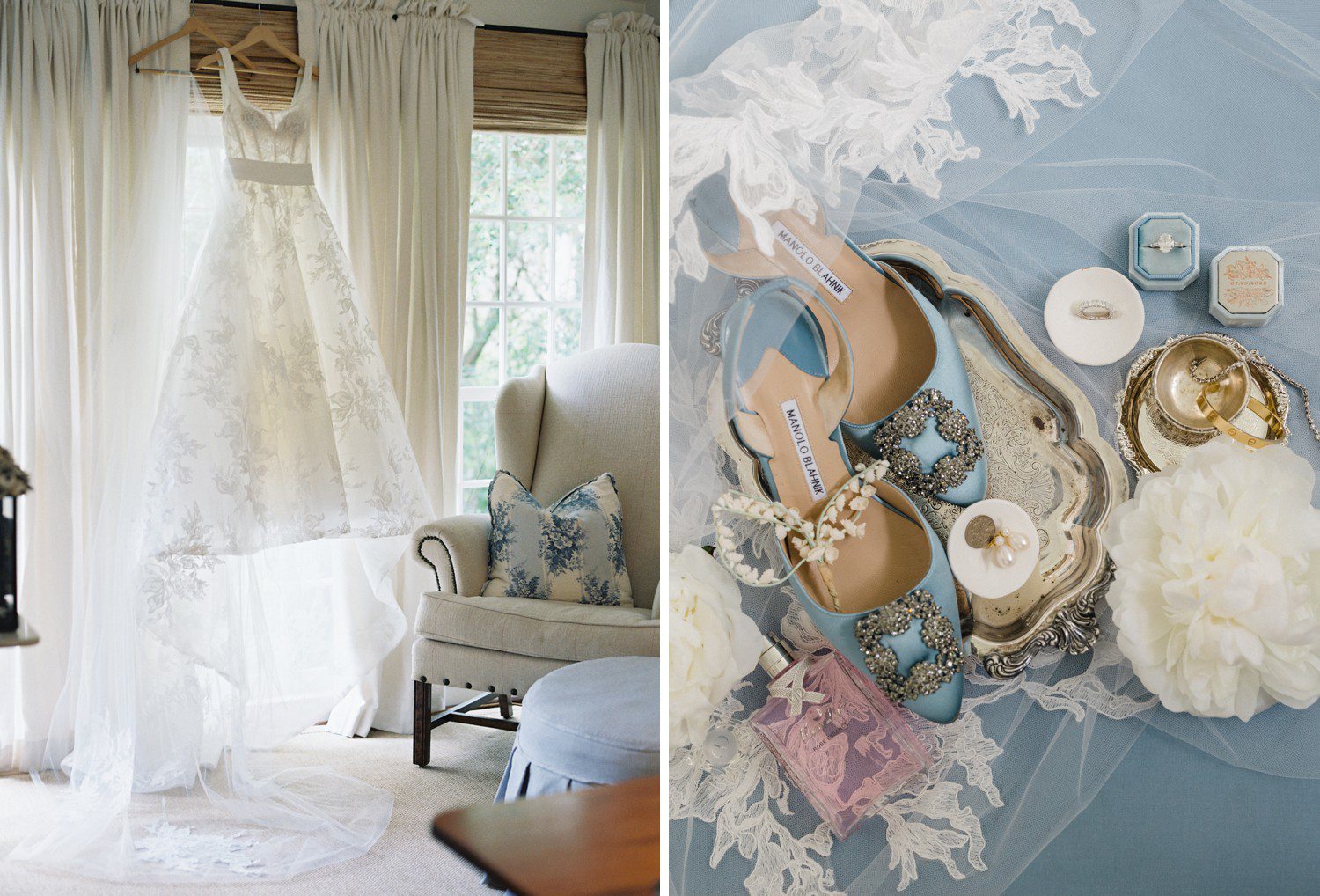 Wedding dress and blue wedding bridal details