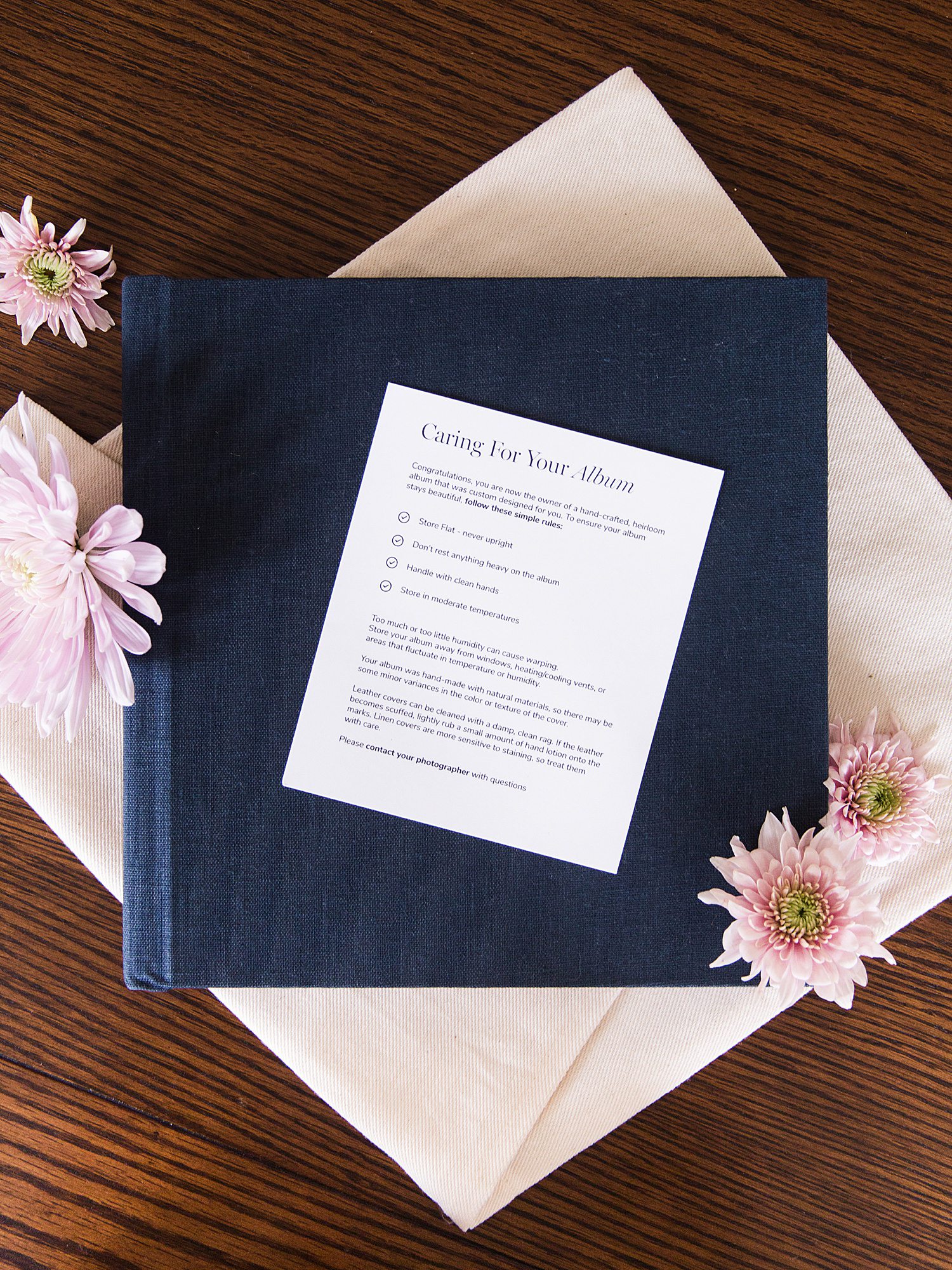 Wedding photo album care instructions