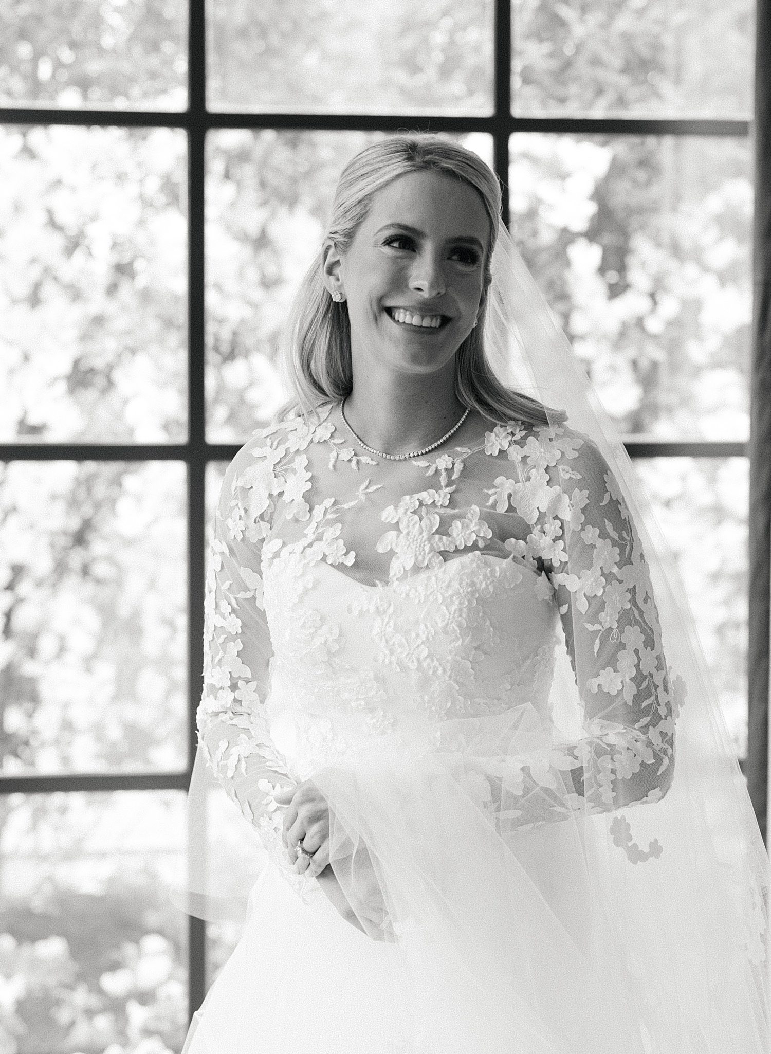 Bride smiling during bridal photoshoot at home in Houston