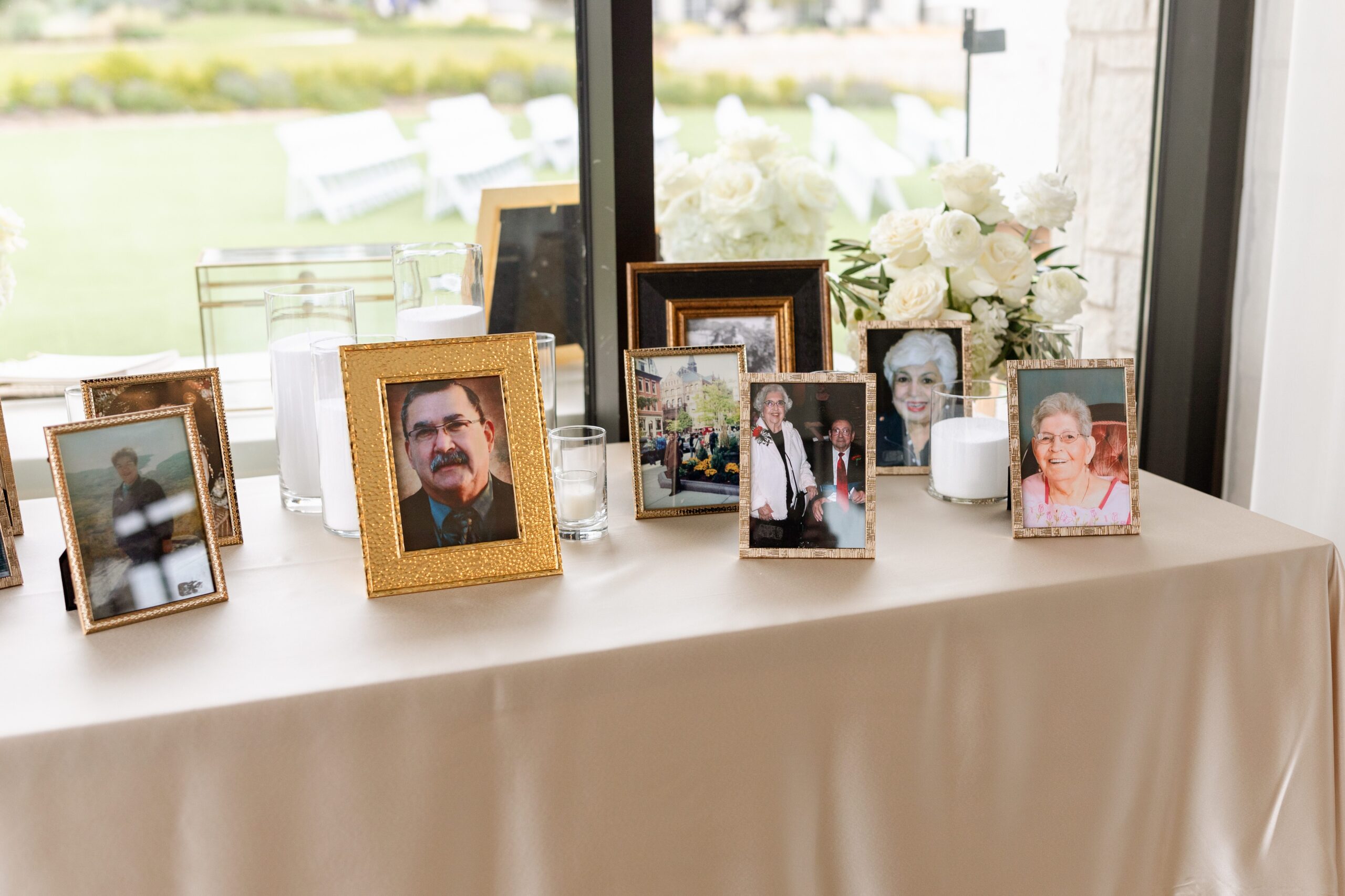 Photos honoring loved ones at wedding