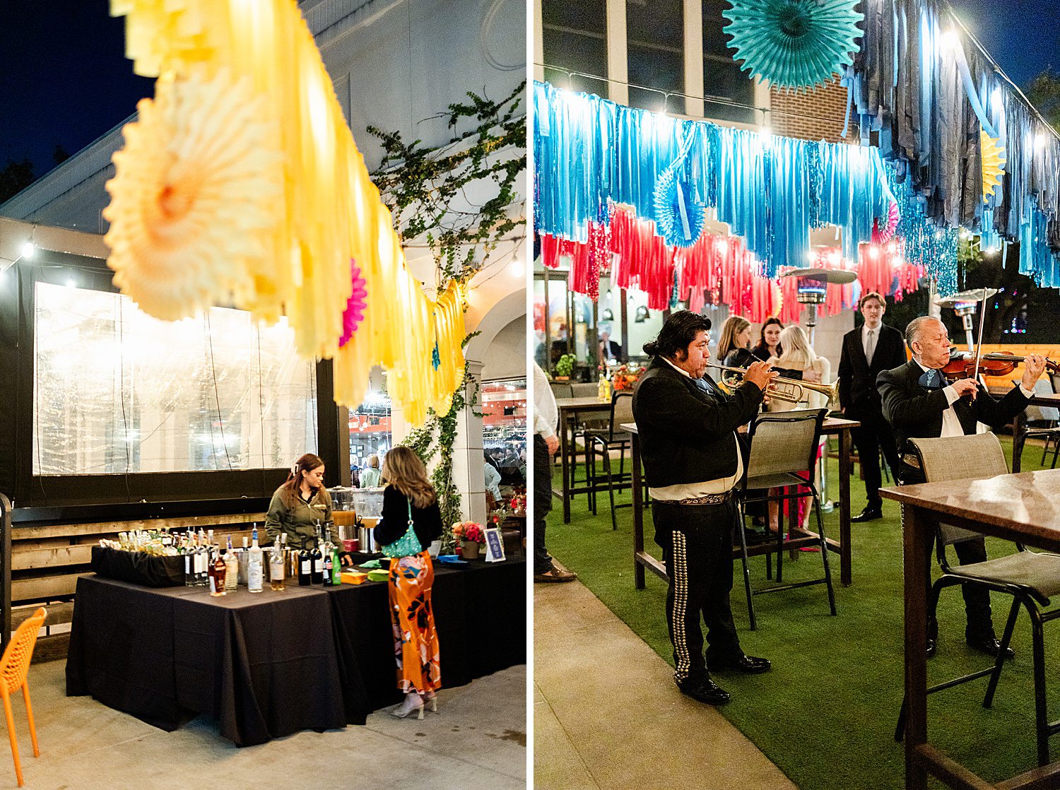 Mariachi band and outdoor bar at Houston rehearsal dinner