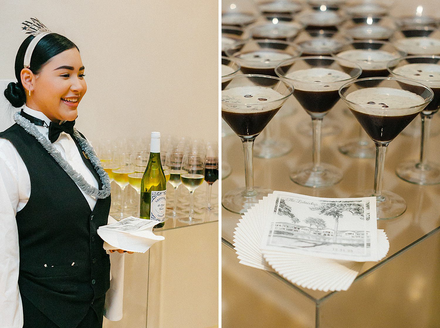 Bartender and specialty drinks at wedding reception