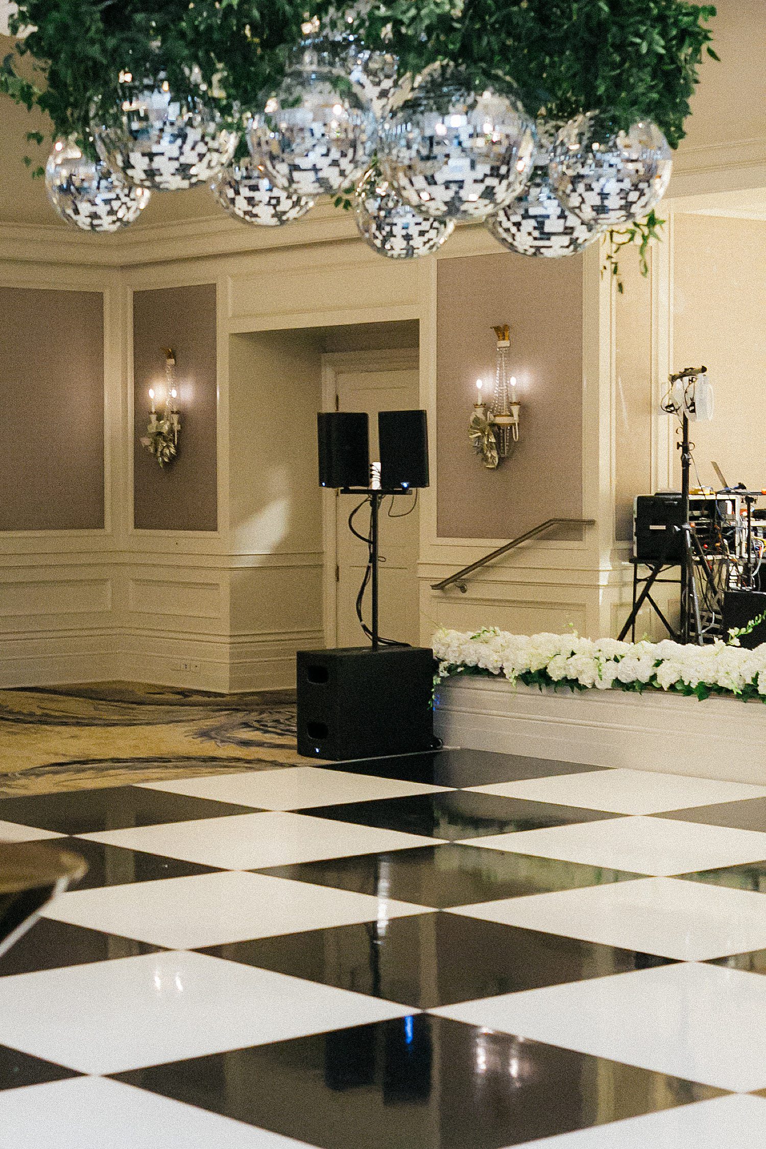 Wedding reception black & white checkered dance floor