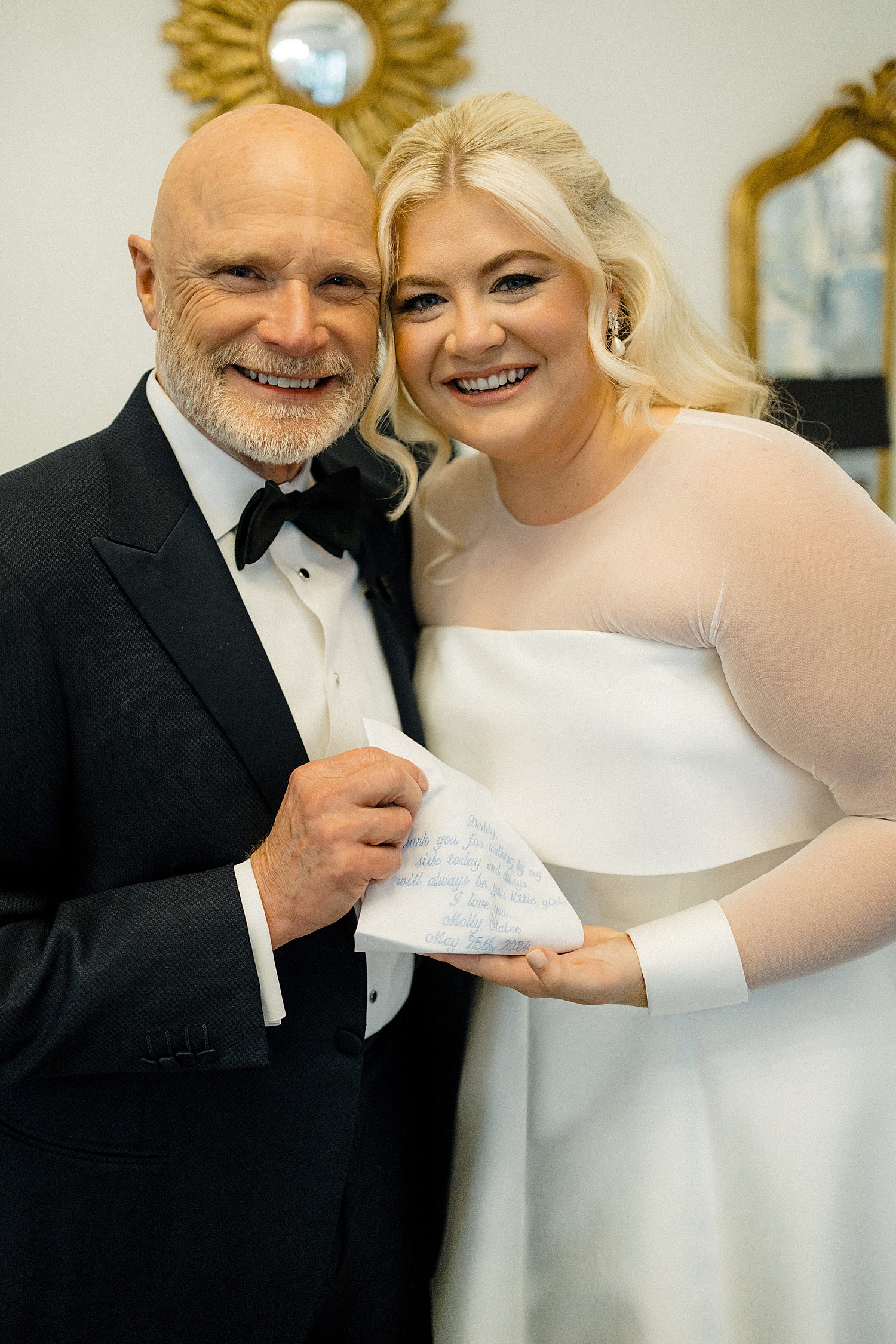 Bride & father seeing each other before wedding in Dallas