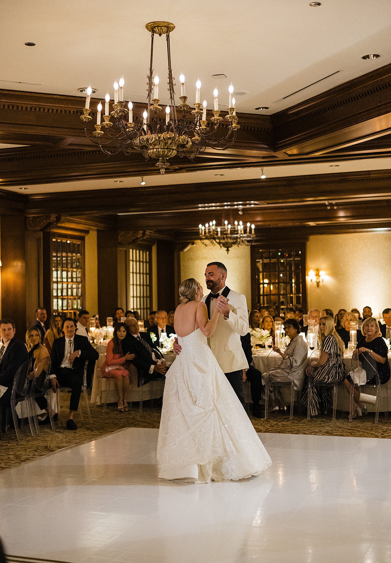 Bride and groom at their first dance during wedding reception at the Houstonian